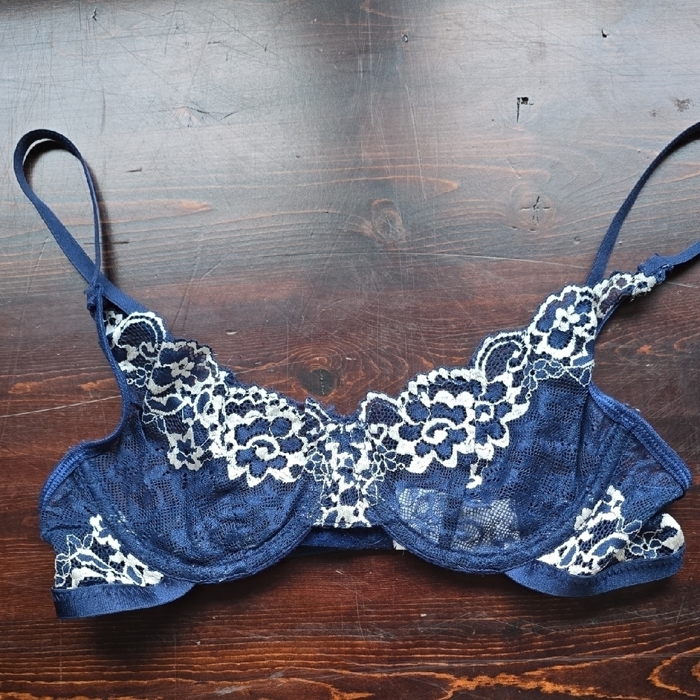Elegant Navy Blue Lace Bra